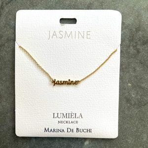 Gold “Jasmine” name necklace by Lumiela. NWT. Never worn.